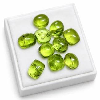 NATURAL PERIDOT CABOCHON LOT — IDEAL FOR A BRACELET - Pakistan — Himalayan - Oval, Round and Cushion - 10 Pieces - 17.80 ct