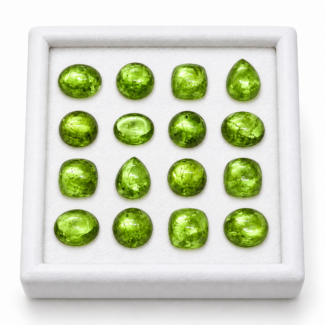 NATURAL PERIDOT CABOCHON LOT — 16 GEMSTONES - Pakistan — Himalayan Cabochon  - Oval and Mixed Shapes - 24.50 CT