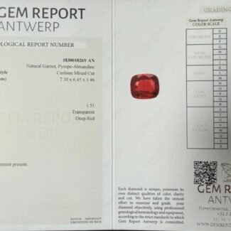 NATURAL PYROPE-ALMANDINE GARNET — 1.51 CT DEEP RED • TRANSPARENT • UNTREATED • ANTWERP CERTIFIED