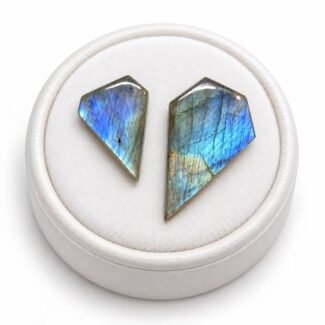 NATURAL LABRADORITE FANCY-CUT PAIR — 2 PIECES - Electric Blue, Aqua, Green and Golden Yellow - Madagascar - 31.45 ct